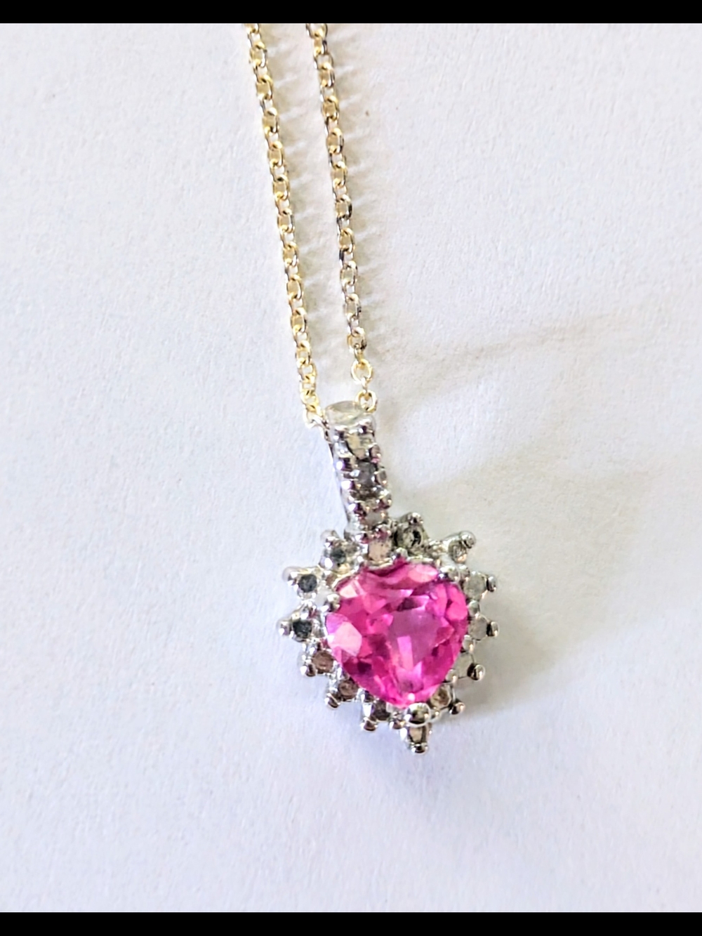 Sterling Silver Pink Topaz Gemstone Heart Vintage Pendant Necklace 16"